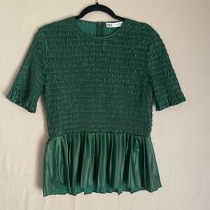 Zara Fauz Leather Green Ruched Top. Size Med. Great condition.